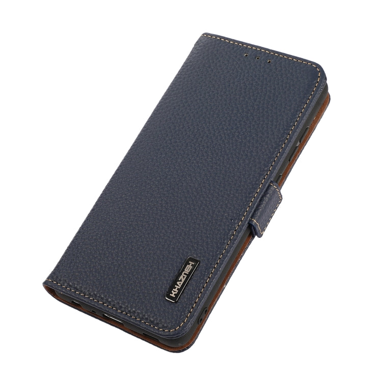 For Motorola Moto G54 5G KHAZNEH Side-Magnetic Litchi Genuine Leather RFID Phone Case(Blue) - Motorola Cases by buy2fix | Online Shopping UK | buy2fix