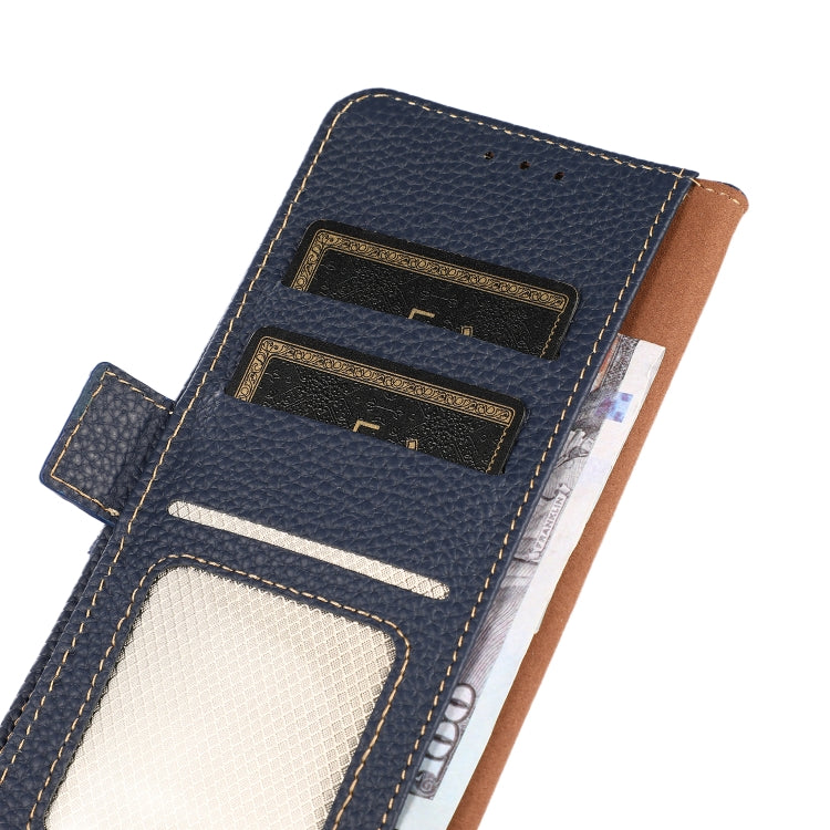 For Motorola Moto G54 5G KHAZNEH Side-Magnetic Litchi Genuine Leather RFID Phone Case(Blue) - Motorola Cases by buy2fix | Online Shopping UK | buy2fix