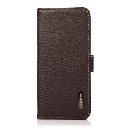 For Motorola Moto G84 5G KHAZNEH Side-Magnetic Litchi Genuine Leather RFID Phone Case(Brown) - Motorola Cases by buy2fix | Online Shopping UK | buy2fix