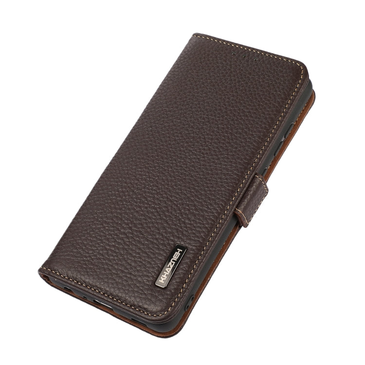For Motorola Moto G84 5G KHAZNEH Side-Magnetic Litchi Genuine Leather RFID Phone Case(Brown) - Motorola Cases by buy2fix | Online Shopping UK | buy2fix