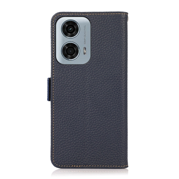 For Motorola Moto G34 KHAZNEH Side-Magnetic Litchi Genuine Leather RFID Phone Case(Blue) - Motorola Cases by buy2fix | Online Shopping UK | buy2fix