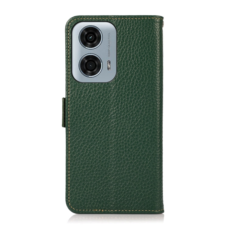 For Motorola Moto G34 KHAZNEH Side-Magnetic Litchi Genuine Leather RFID Phone Case(Green) - Motorola Cases by buy2fix | Online Shopping UK | buy2fix