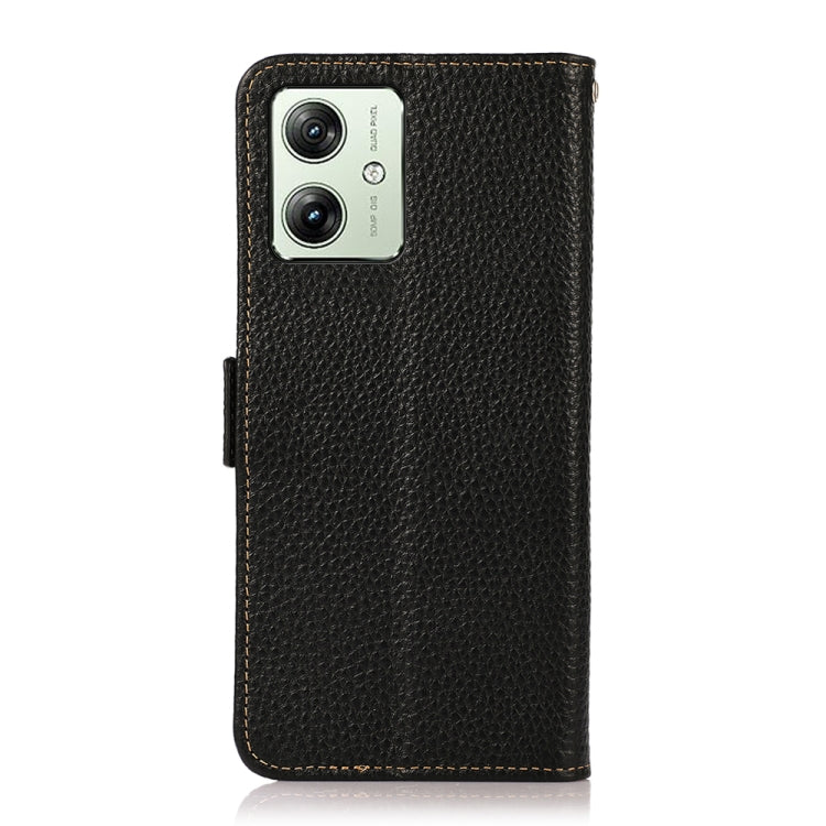 For Motorola Moto G64 5G KHAZNEH Side-Magnetic Litchi Genuine Leather RFID Phone Case(Black) - Motorola Cases by buy2fix | Online Shopping UK | buy2fix