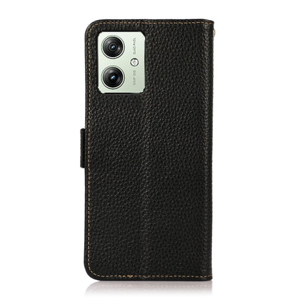 For Motorola Moto G64 5G KHAZNEH Side-Magnetic Litchi Genuine Leather RFID Phone Case(Black) - Motorola Cases by buy2fix | Online Shopping UK | buy2fix