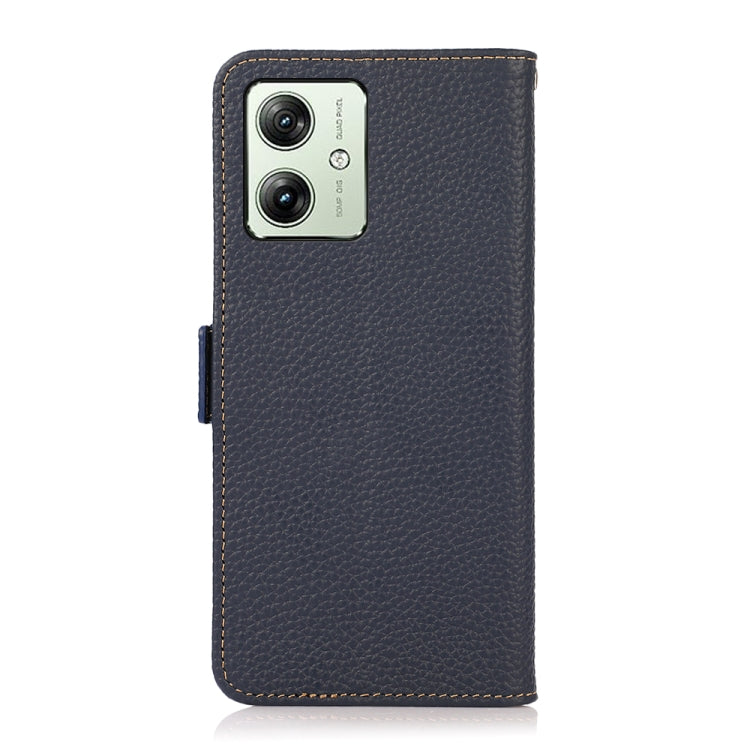 For Motorola Moto G64 5G KHAZNEH Side-Magnetic Litchi Genuine Leather RFID Phone Case(Blue) - Motorola Cases by buy2fix | Online Shopping UK | buy2fix