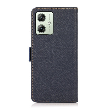For Motorola Moto G64 5G KHAZNEH Side-Magnetic Litchi Genuine Leather RFID Phone Case(Blue) - Motorola Cases by buy2fix | Online Shopping UK | buy2fix