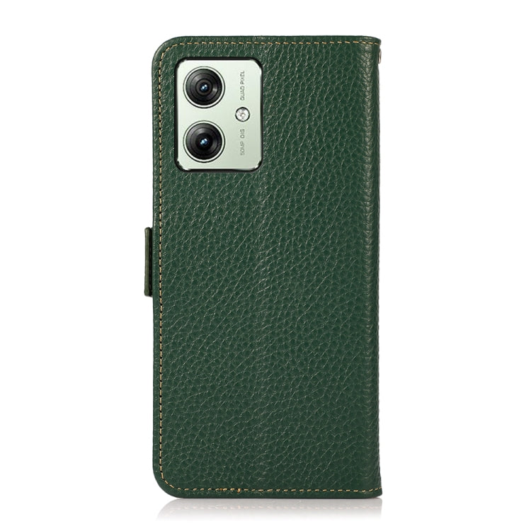 For Motorola Moto G64 5G KHAZNEH Side-Magnetic Litchi Genuine Leather RFID Phone Case(Green) - Motorola Cases by buy2fix | Online Shopping UK | buy2fix