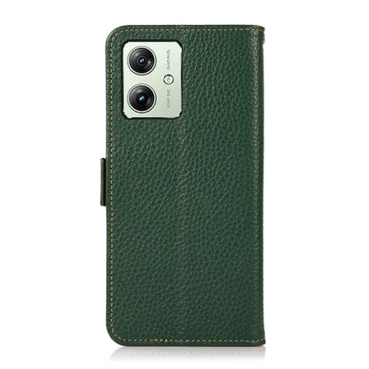 For Motorola Moto G64 5G KHAZNEH Side-Magnetic Litchi Genuine Leather RFID Phone Case(Green) - Motorola Cases by buy2fix | Online Shopping UK | buy2fix