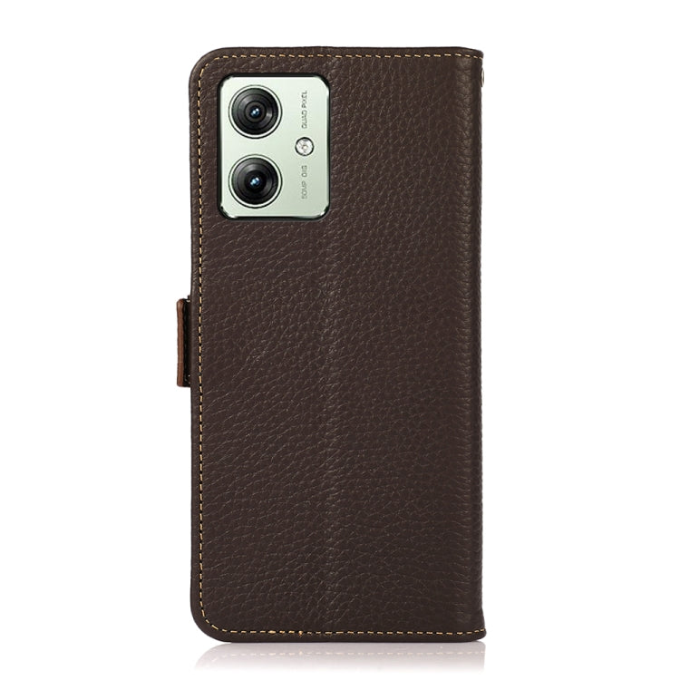 For Motorola Moto G64 5G KHAZNEH Side-Magnetic Litchi Genuine Leather RFID Phone Case(Brown) - Motorola Cases by buy2fix | Online Shopping UK | buy2fix