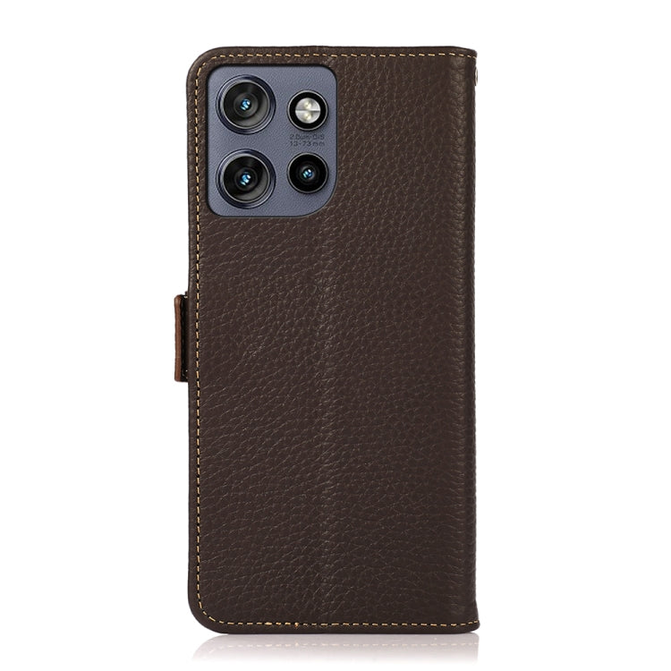 For Motorola Edge 50 Neo 5G / Moto S50 5G KHAZNEH Side-Magnetic Litchi Genuine Leather RFID Phone Case(Brown) - Motorola Cases by buy2fix | Online Shopping UK | buy2fix