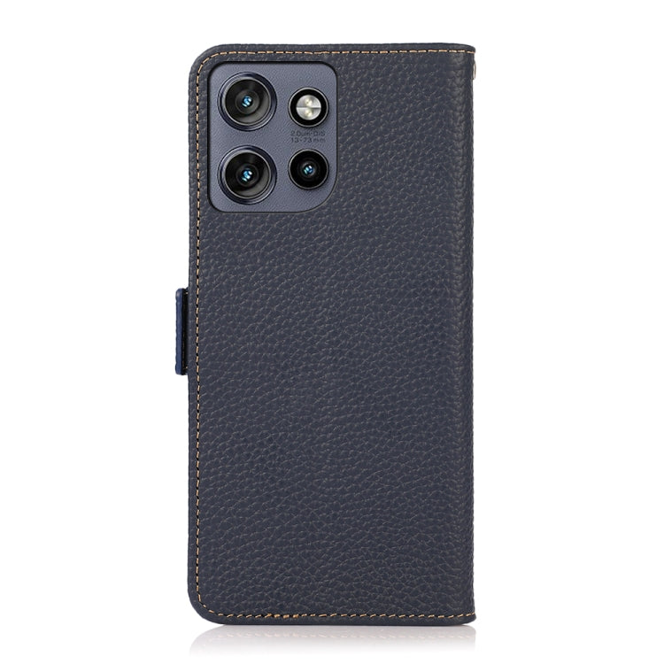 For Motorola Edge 50 5G KHAZNEH Side-Magnetic Litchi Genuine Leather RFID Phone Case(Blue) - Motorola Cases by buy2fix | Online Shopping UK | buy2fix