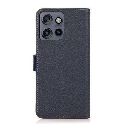 For Motorola Edge 50 5G KHAZNEH Side-Magnetic Litchi Genuine Leather RFID Phone Case(Blue) - Motorola Cases by buy2fix | Online Shopping UK | buy2fix