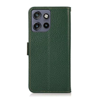 For Motorola Edge 50 5G KHAZNEH Side-Magnetic Litchi Genuine Leather RFID Phone Case(Green) - Motorola Cases by buy2fix | Online Shopping UK | buy2fix