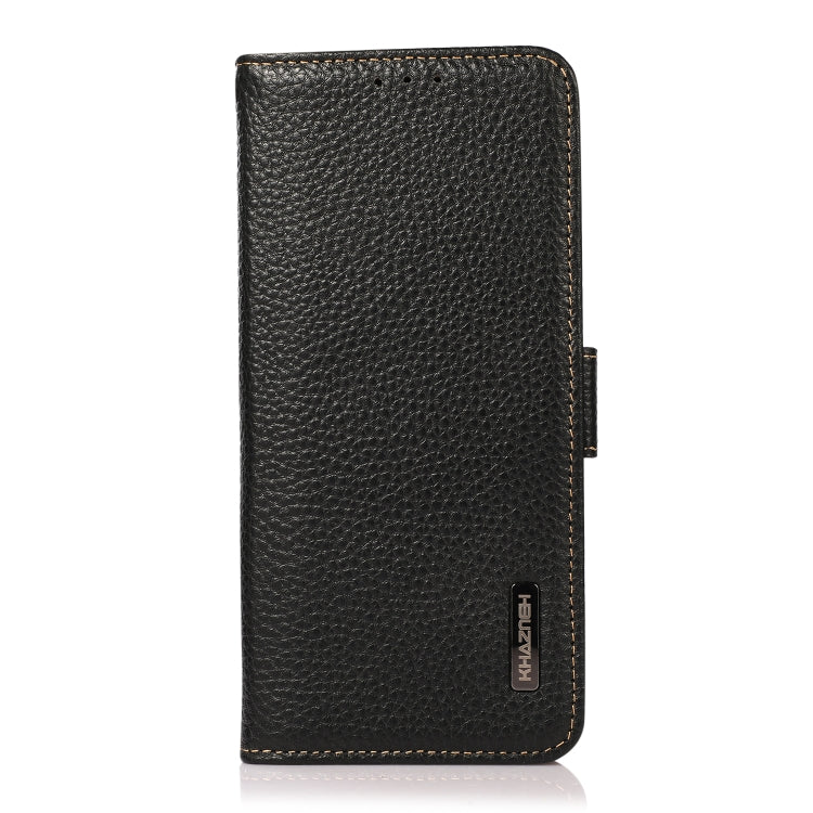 For Motorola Moto G75 5G KHAZNEH Side-Magnetic Litchi Genuine Leather RFID Phone Case(Black) - Motorola Cases by buy2fix | Online Shopping UK | buy2fix
