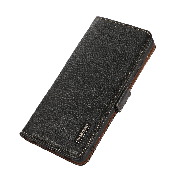 For Motorola Moto G75 5G KHAZNEH Side-Magnetic Litchi Genuine Leather RFID Phone Case(Black) - Motorola Cases by buy2fix | Online Shopping UK | buy2fix