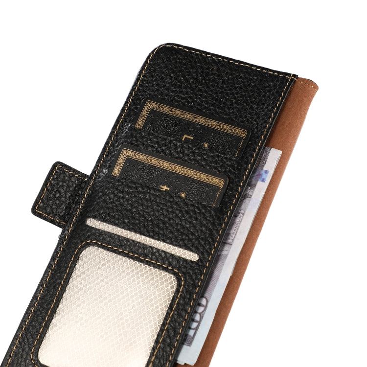 For Motorola Moto G75 5G KHAZNEH Side-Magnetic Litchi Genuine Leather RFID Phone Case(Black) - Motorola Cases by buy2fix | Online Shopping UK | buy2fix