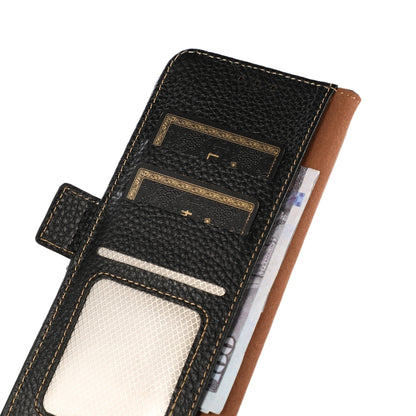 For Motorola Moto G75 5G KHAZNEH Side-Magnetic Litchi Genuine Leather RFID Phone Case(Black) - Motorola Cases by buy2fix | Online Shopping UK | buy2fix