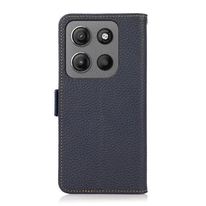 For Motorola Moto G15 4G / G05 KHAZNEH Side-Magnetic Litchi Genuine Leather RFID Phone Case(Blue) - Motorola Cases by buy2fix | Online Shopping UK | buy2fix