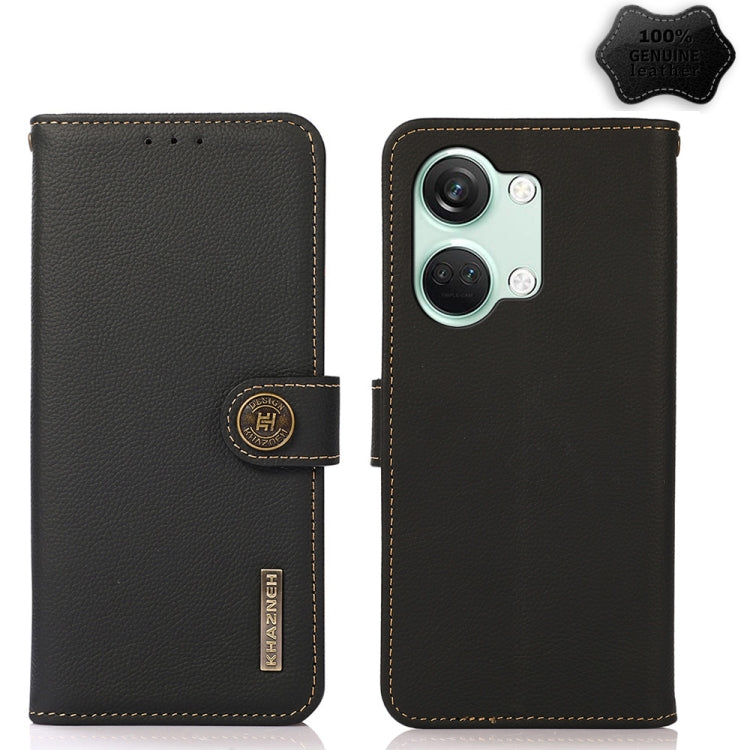 For OnePlus Nord 3 KHAZNEH Custer Genuine Leather RFID Phone Case(Black) - OnePlus Cases by buy2fix | Online Shopping UK | buy2fix