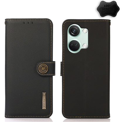 For OnePlus Nord 3 KHAZNEH Custer Genuine Leather RFID Phone Case(Black) - OnePlus Cases by buy2fix | Online Shopping UK | buy2fix