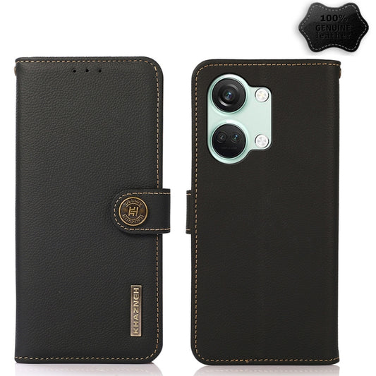 For OnePlus Nord 3 KHAZNEH Custer Genuine Leather RFID Phone Case(Black) - OnePlus Cases by buy2fix | Online Shopping UK | buy2fix