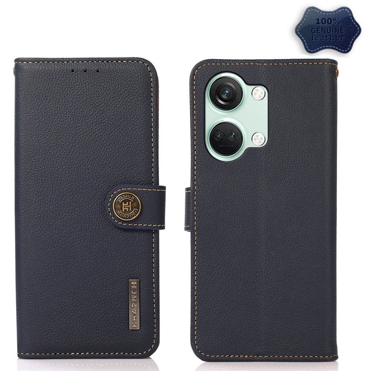 For OnePlus Nord 3 KHAZNEH Custer Genuine Leather RFID Phone Case(Blue) - OnePlus Cases by buy2fix | Online Shopping UK | buy2fix