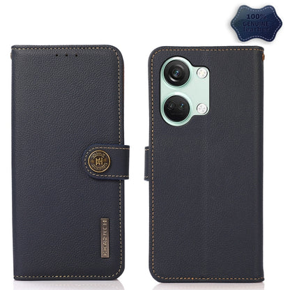 For OnePlus Nord 3 KHAZNEH Custer Genuine Leather RFID Phone Case(Blue) - OnePlus Cases by buy2fix | Online Shopping UK | buy2fix