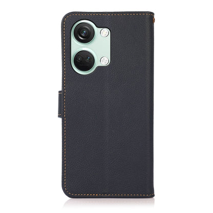 For OnePlus Nord 3 KHAZNEH Custer Genuine Leather RFID Phone Case(Blue) - OnePlus Cases by buy2fix | Online Shopping UK | buy2fix