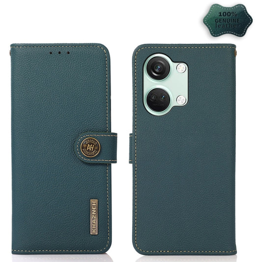 For OnePlus Nord 3 KHAZNEH Custer Genuine Leather RFID Phone Case(Green) - OnePlus Cases by buy2fix | Online Shopping UK | buy2fix