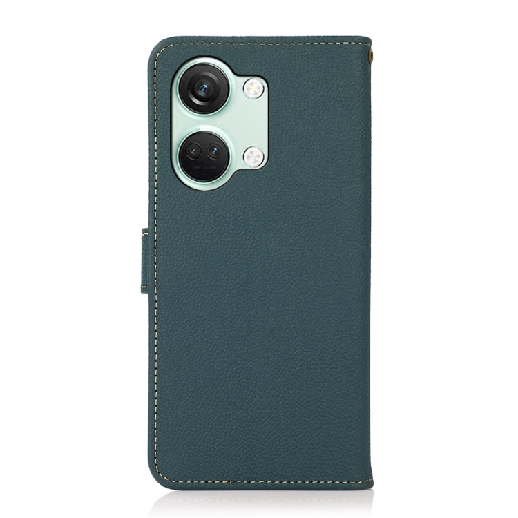 For OnePlus Nord 3 KHAZNEH Custer Genuine Leather RFID Phone Case(Green) - OnePlus Cases by buy2fix | Online Shopping UK | buy2fix
