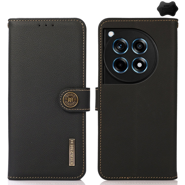 For OnePlus 12R KHAZNEH Custer Genuine Leather RFID Phone Case(Black) - OnePlus Cases by buy2fix | Online Shopping UK | buy2fix
