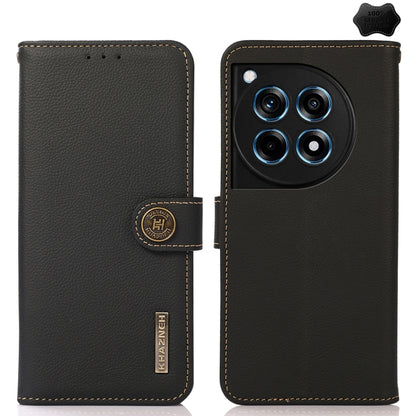 For OnePlus 12R KHAZNEH Custer Genuine Leather RFID Phone Case(Black) - OnePlus Cases by buy2fix | Online Shopping UK | buy2fix