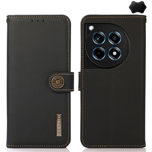 For OnePlus 12R KHAZNEH Custer Genuine Leather RFID Phone Case(Black) - OnePlus Cases by buy2fix | Online Shopping UK | buy2fix