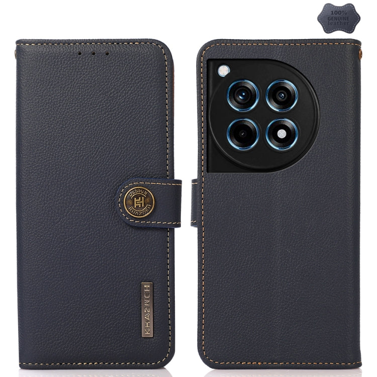For OnePlus 12R KHAZNEH Custer Genuine Leather RFID Phone Case(Blue) - OnePlus Cases by buy2fix | Online Shopping UK | buy2fix