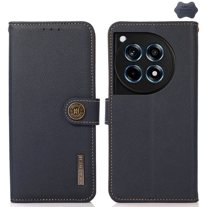 For OnePlus 12R KHAZNEH Custer Genuine Leather RFID Phone Case(Blue) - OnePlus Cases by buy2fix | Online Shopping UK | buy2fix