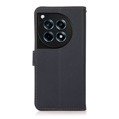 For OnePlus 12R KHAZNEH Custer Genuine Leather RFID Phone Case(Blue) - OnePlus Cases by buy2fix | Online Shopping UK | buy2fix