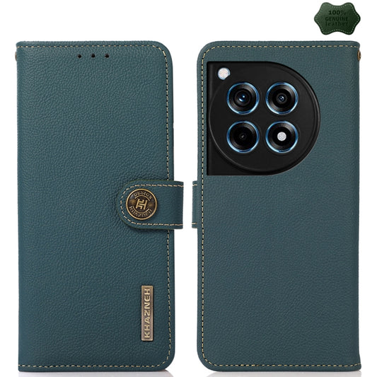 For OnePlus 12R KHAZNEH Custer Genuine Leather RFID Phone Case(Green) - OnePlus Cases by buy2fix | Online Shopping UK | buy2fix