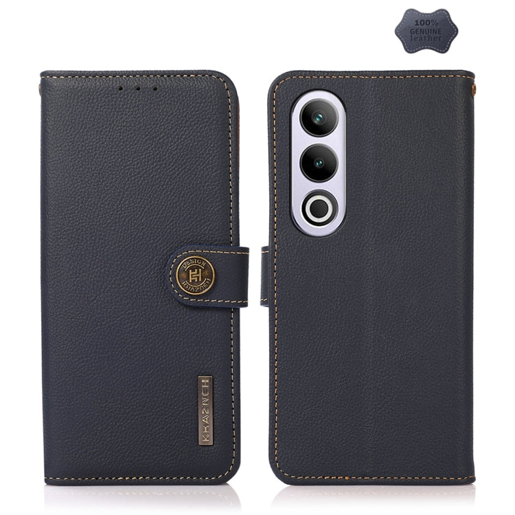 For OnePlus CE4 5G Global KHAZNEH Custer Genuine Leather RFID Phone Case(Blue) - OnePlus Cases by buy2fix | Online Shopping UK | buy2fix