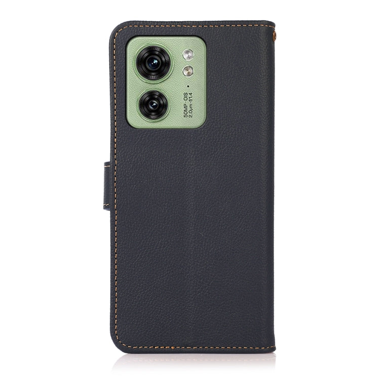 For Motorola Edge 40 KHAZNEH Custer Genuine Leather RFID Phone Case(Blue) - Motorola Cases by buy2fix | Online Shopping UK | buy2fix