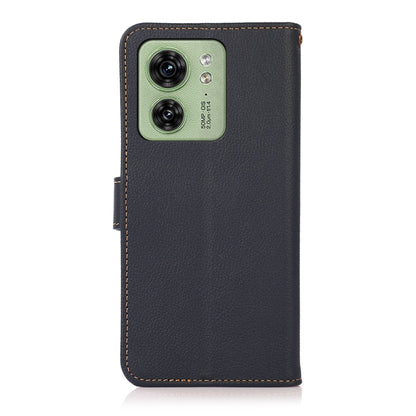 For Motorola Edge 40 KHAZNEH Custer Genuine Leather RFID Phone Case(Blue) - Motorola Cases by buy2fix | Online Shopping UK | buy2fix