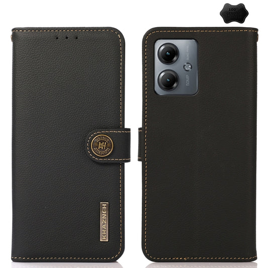 For Motorola Moto G14 4G KHAZNEH Custer Genuine Leather RFID Phone Case(Black) - Motorola Cases by buy2fix | Online Shopping UK | buy2fix