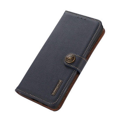 For Motorola Moto G14 4G KHAZNEH Custer Genuine Leather RFID Phone Case(Blue) - Motorola Cases by buy2fix | Online Shopping UK | buy2fix