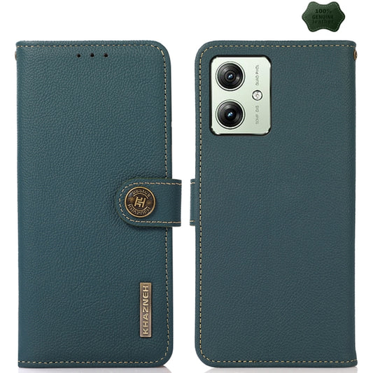 For Motorola Moto G54 5G KHAZNEH Custer Genuine Leather RFID Phone Case(Green) - Motorola Cases by buy2fix | Online Shopping UK | buy2fix