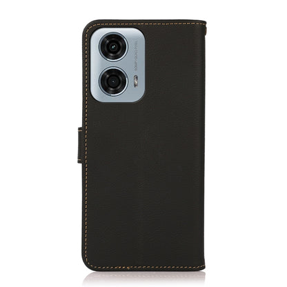 For Motorola Moto G24 KHAZNEH Custer Genuine Leather RFID Phone Case(Black) - Motorola Cases by buy2fix | Online Shopping UK | buy2fix