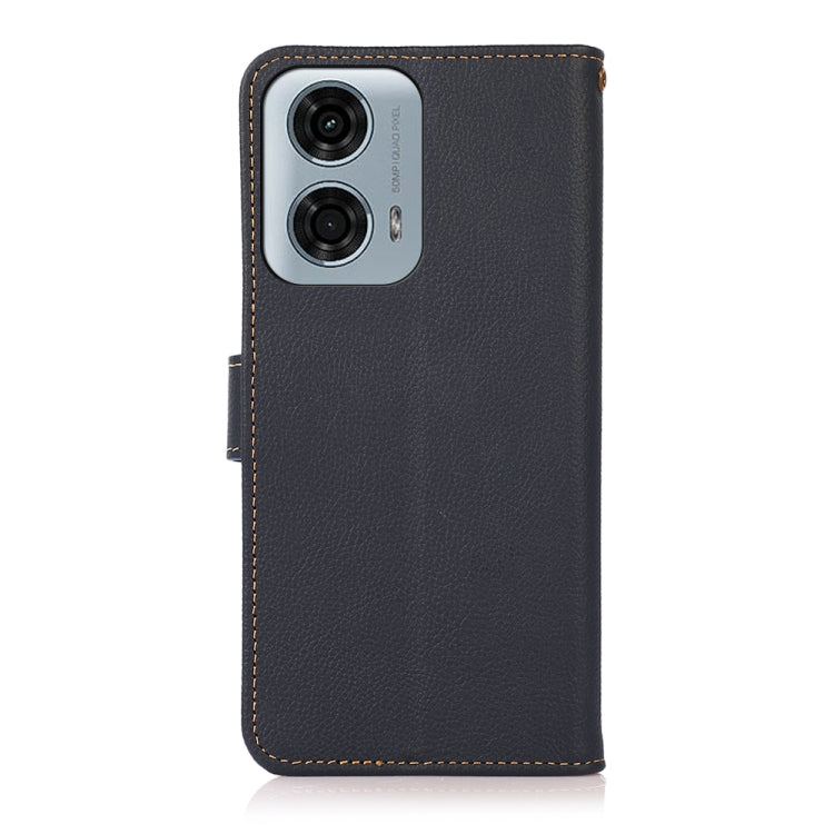 For Motorola Moto G24 KHAZNEH Custer Genuine Leather RFID Phone Case(Blue) - Motorola Cases by buy2fix | Online Shopping UK | buy2fix