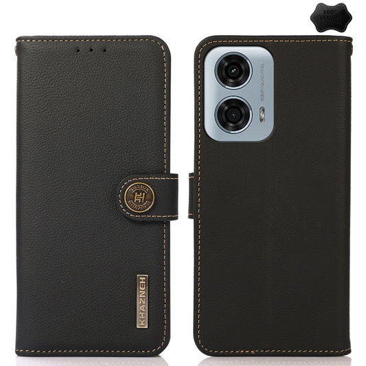 For Motorola Moto G34 KHAZNEH Custer Genuine Leather RFID Phone Case(Black) - Motorola Cases by buy2fix | Online Shopping UK | buy2fix