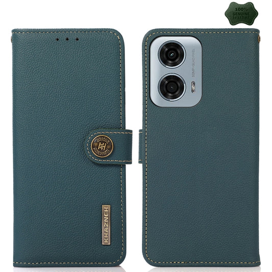 For Motorola Moto G34 KHAZNEH Custer Genuine Leather RFID Phone Case(Green) - Motorola Cases by buy2fix | Online Shopping UK | buy2fix