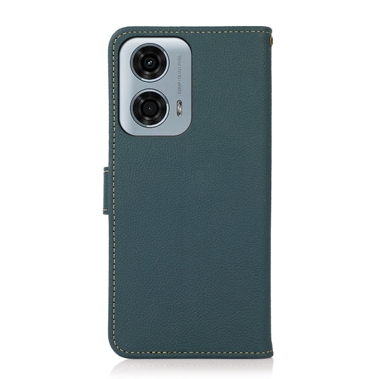 For Motorola Moto G34 KHAZNEH Custer Genuine Leather RFID Phone Case(Green) - Motorola Cases by buy2fix | Online Shopping UK | buy2fix