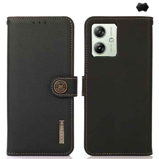 For Motorola Moto G64 5G KHAZNEH Custer Genuine Leather RFID Phone Case(Black) - Motorola Cases by buy2fix | Online Shopping UK | buy2fix
