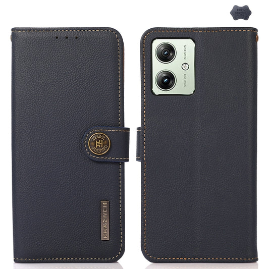 For Motorola Moto G64 5G KHAZNEH Custer Genuine Leather RFID Phone Case(Blue) - Motorola Cases by buy2fix | Online Shopping UK | buy2fix